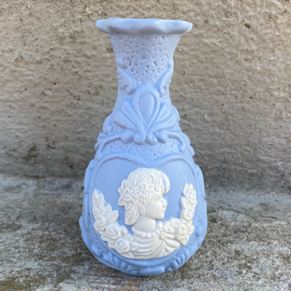 Vintage Blue & White Floral Angel Vase